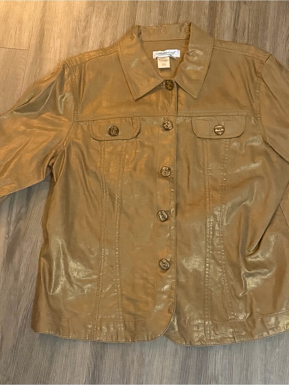 Coldwater Creek Women's Metallic Bronze-Tan Button Front Jacket